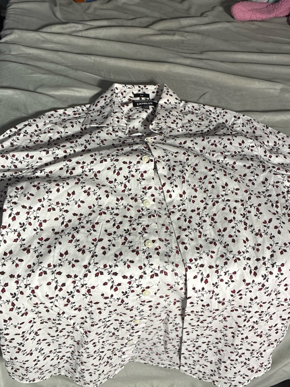 Express White Shirt with Red Floral Vine Print
